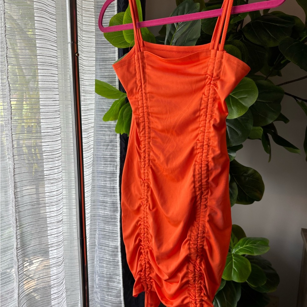 Vibrant Orange Ruched Dress
